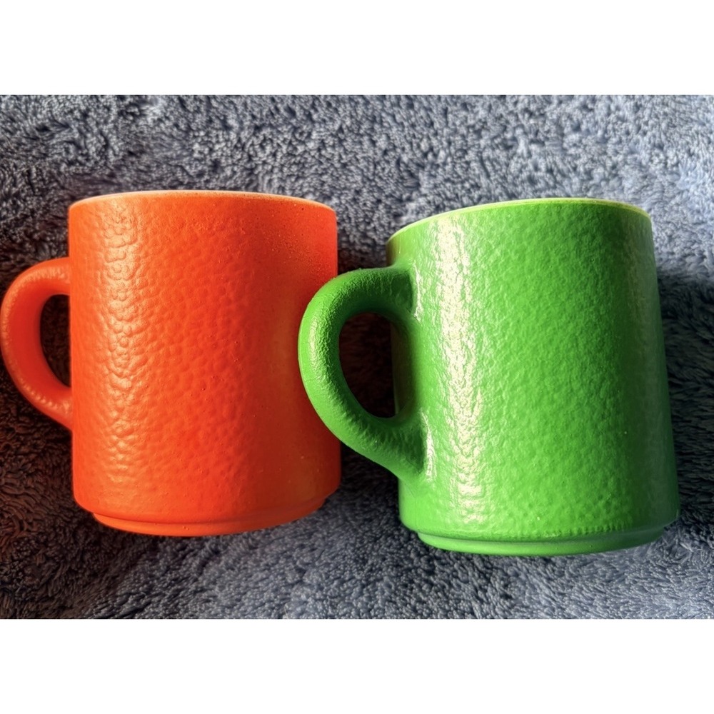 Hazel Atlas Peel Textured Coffee Mug 8oz Milk Glass Set of 2 Vintage MCM
